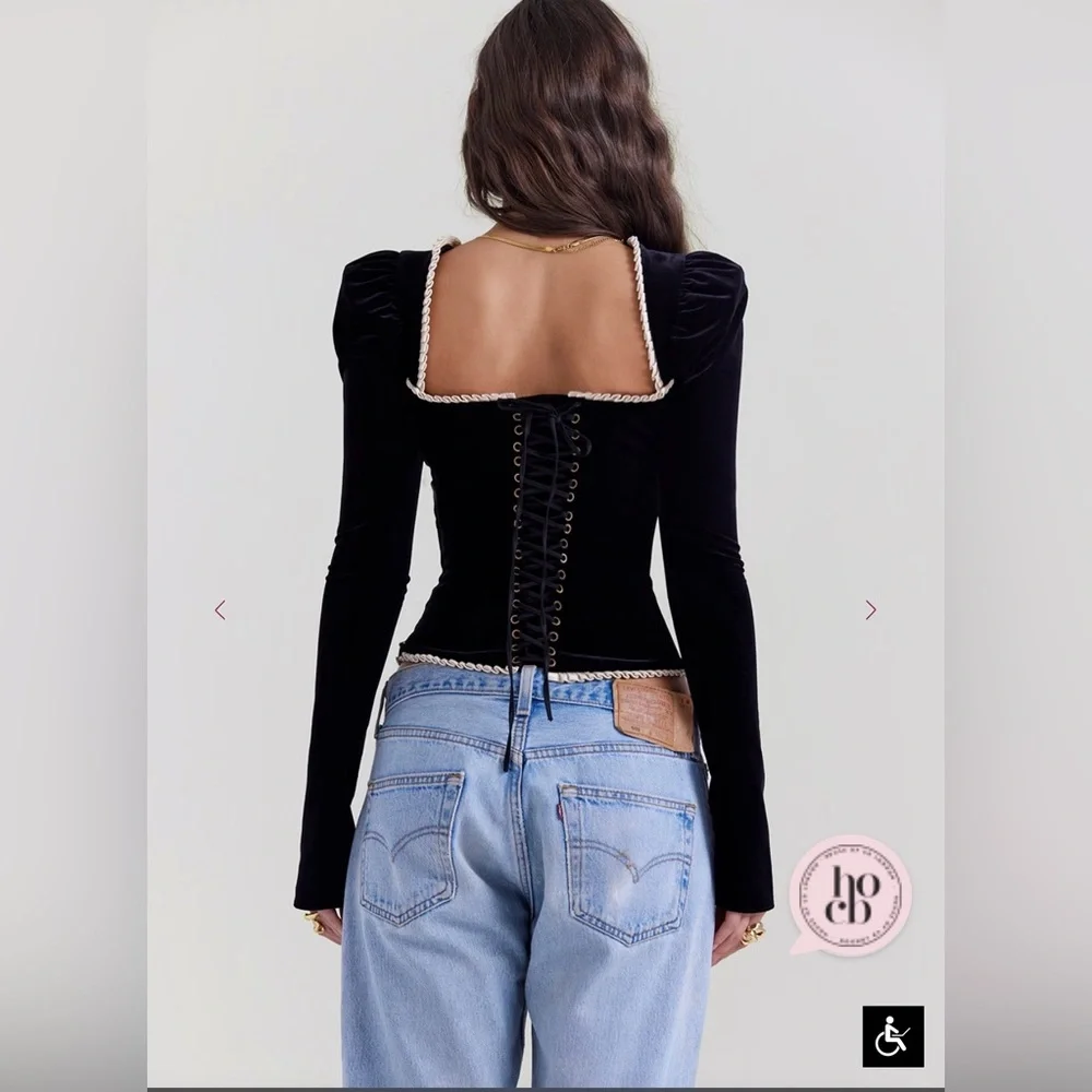 House of CB London Noa Black Velvet Corset Top - Picture 2 of 6